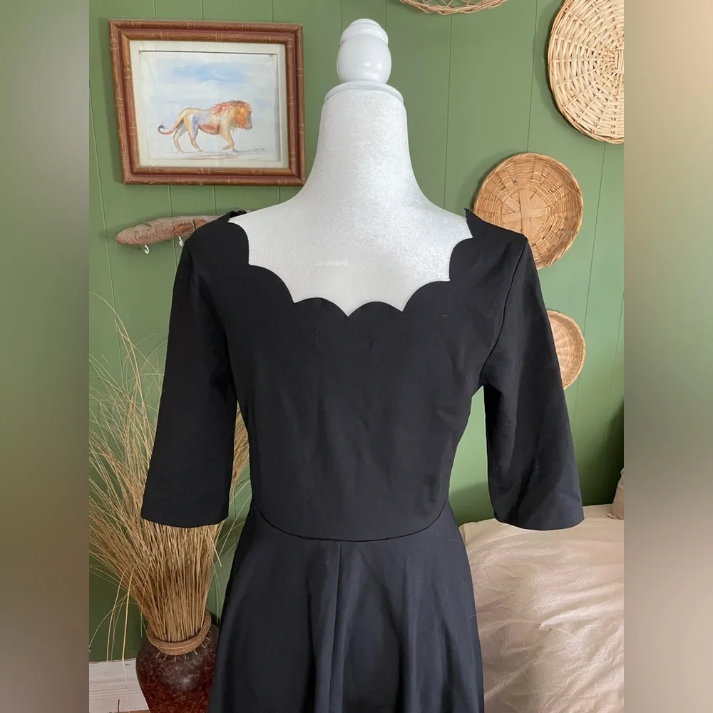 Black Scalloped Skater Event Party New Years Dress Size L - Picture 4 of 6